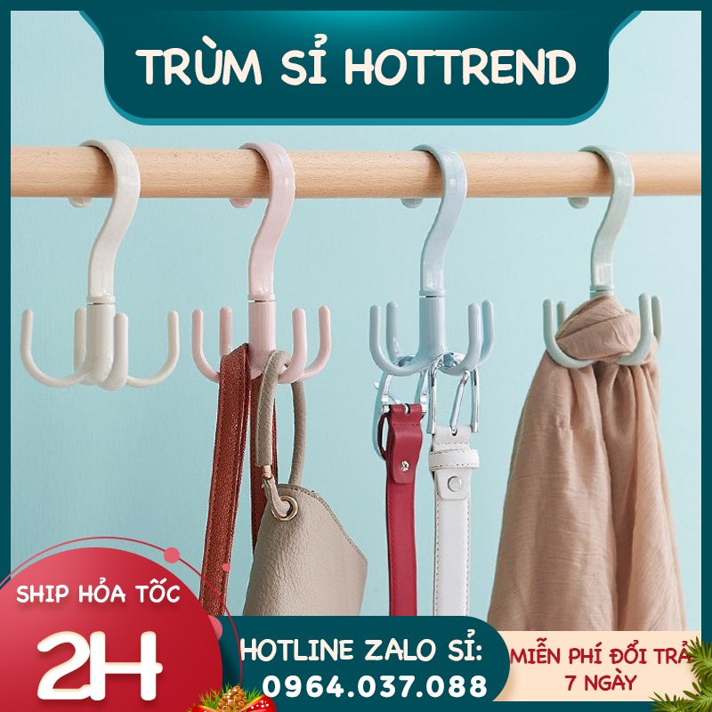 Móc treo túi xách, giỏ, móc phơi khăn, nón, giày dép 4 chấu xoay 360 độ, đa năng tiện lợi