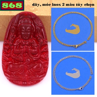 Mặt Phật Thiên thủ thiên nhãn thủy tinh đỏ kèm dây chuyền inox - Quan âm nghìn tay nghìn mắt
