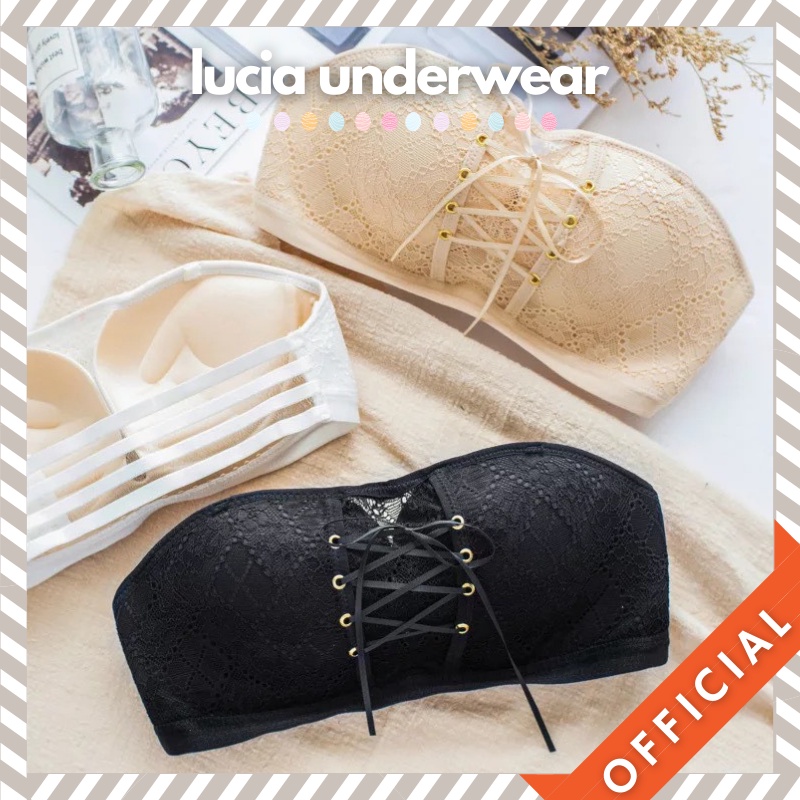 Áo lót nữ không dây chống tụt vải ren lót su thông hơi buộc dây trước LUCIA A17