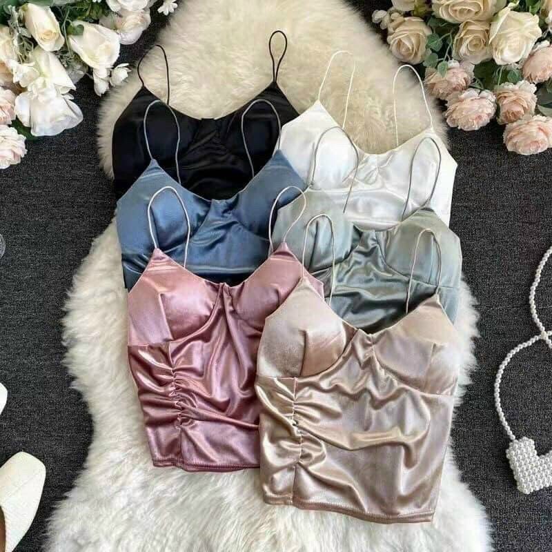 Áo bra nhung 2 dây dáng dài siêu sang chảnh kèm mút