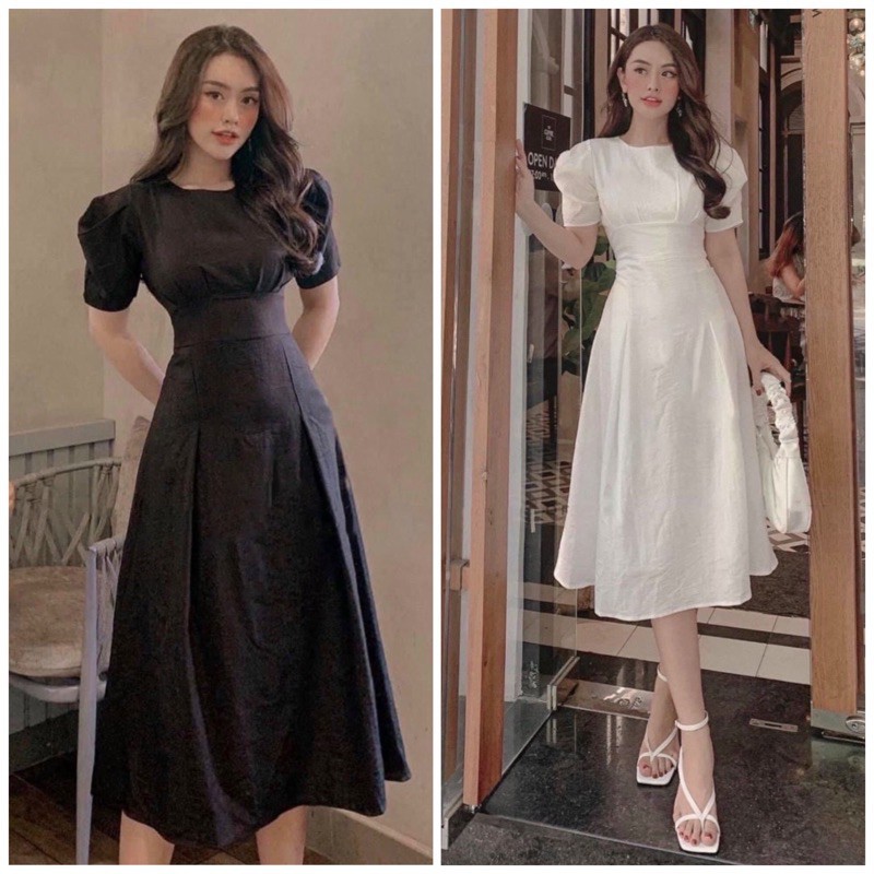 Đầm váy freesize cổ tròn tay nhúng 2 màu