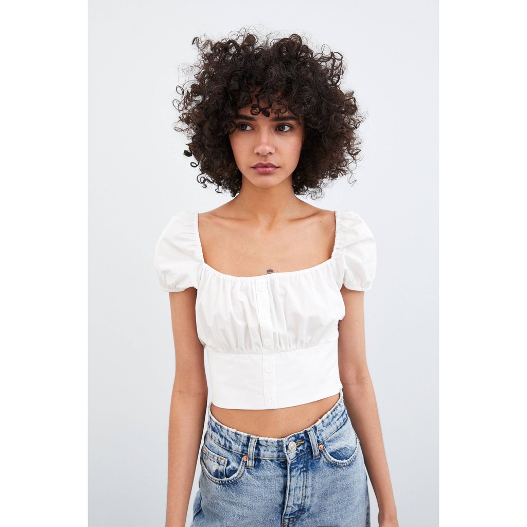 ÁO CROPTOP VAI BỒNG MÀU TRẮNG