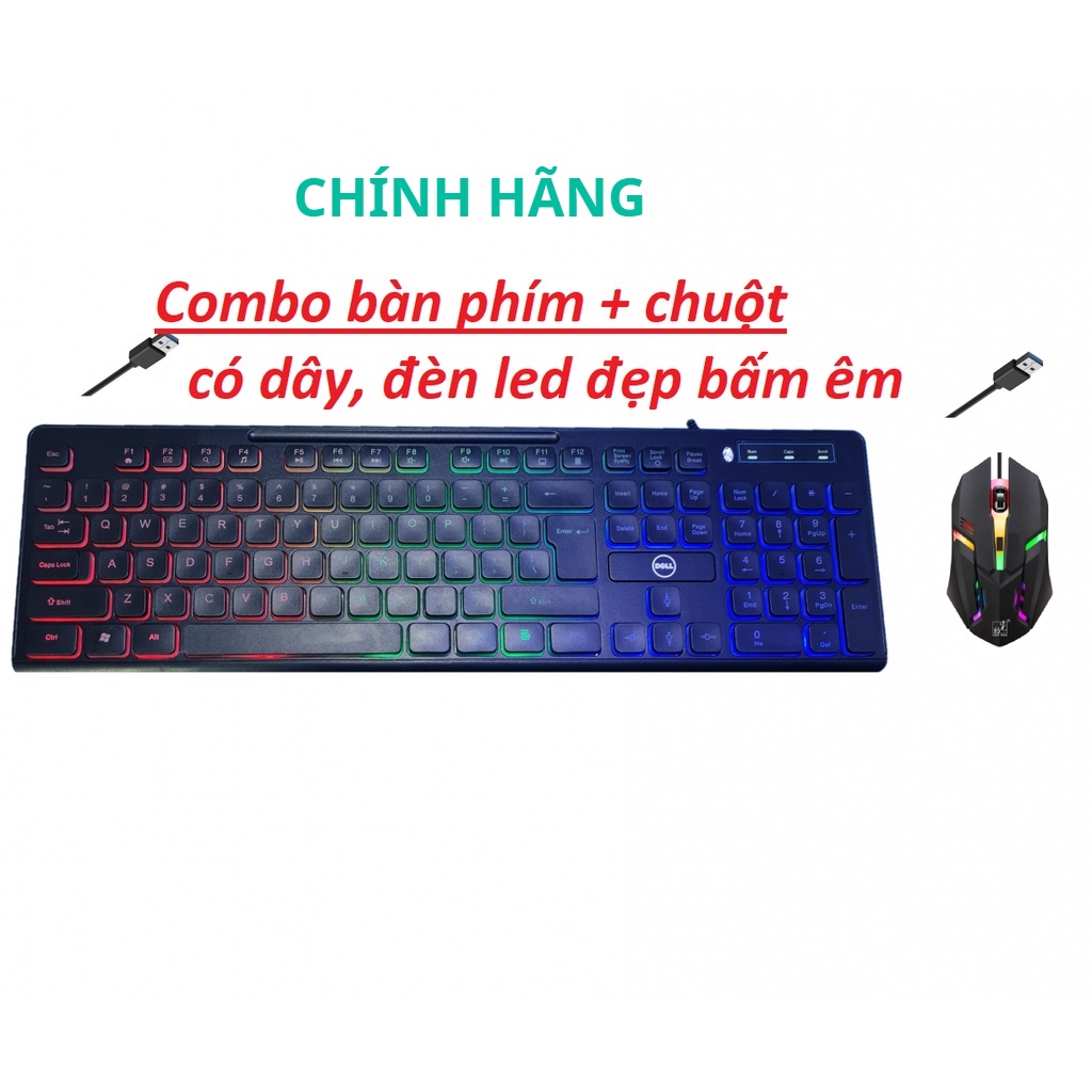 (Giao Hỏa Tốc) Combo Keyboard + Mouse Dell 698 Led - Bàn Phím Cực Đẹp - Kiểu Nút Bấm Laptop - Tặng Chột Dell