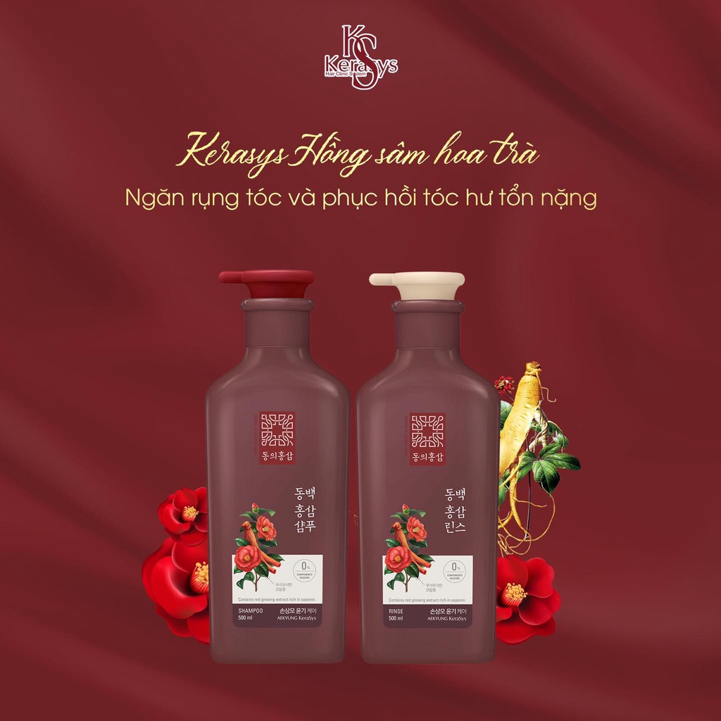 Dầu Gội Xả Hồng Sâm Ngăn Ngừa Rụng Tóc, Làm Phồng Tóc và Giảm Gàu Ngứa Kerasys Dong Ui Hong Sam Hàn Quốc 500ml
