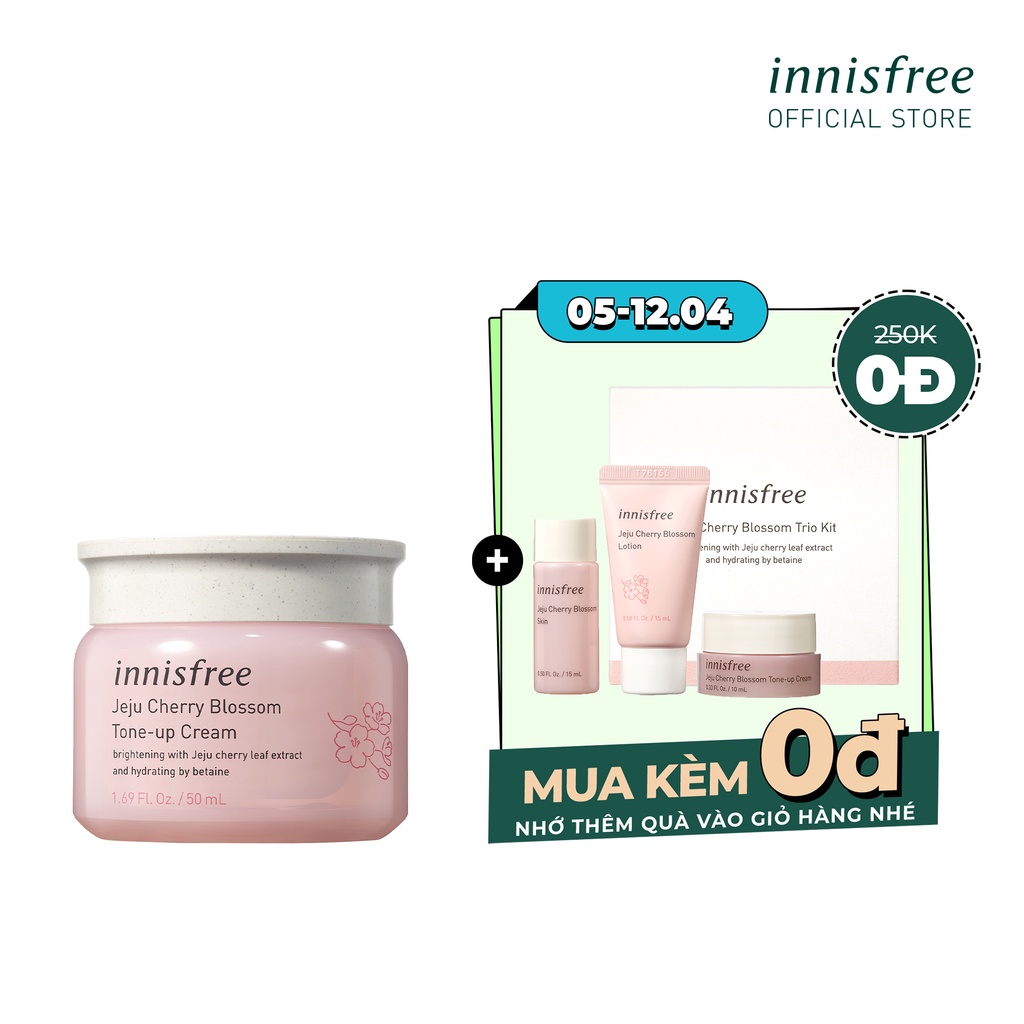 Kem dưỡng ẩm sáng da hoa anh đào đảo Jeju innisfree Cherry Blossom Tone Up Cream 50ml