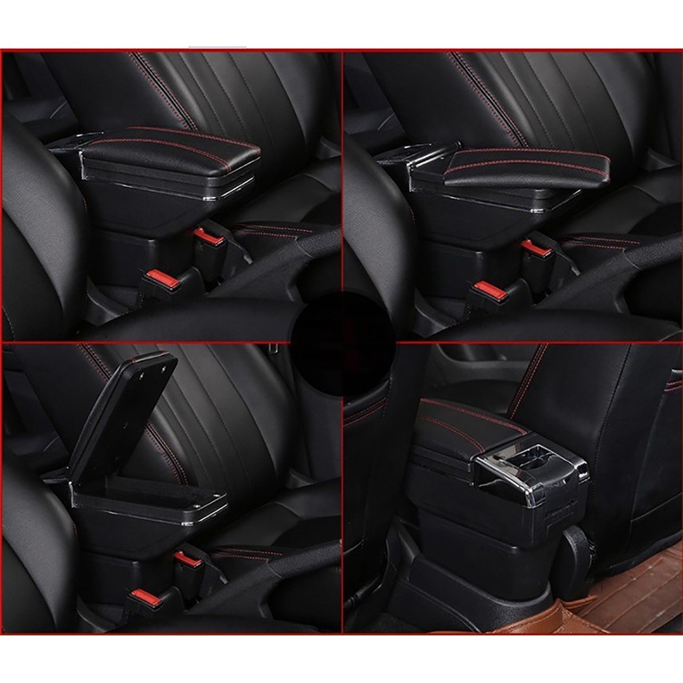 Hộp tỳ tay xe Hyundai I10 2022 màu đen, có cổng USB lắp đặt dễ dàng