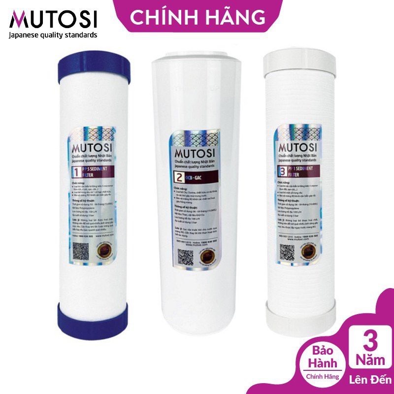 Bộ 3 lõi máy lọc nước số 1-2-3 cho mọi máy lọc nước RO MUTOSI chính hãng