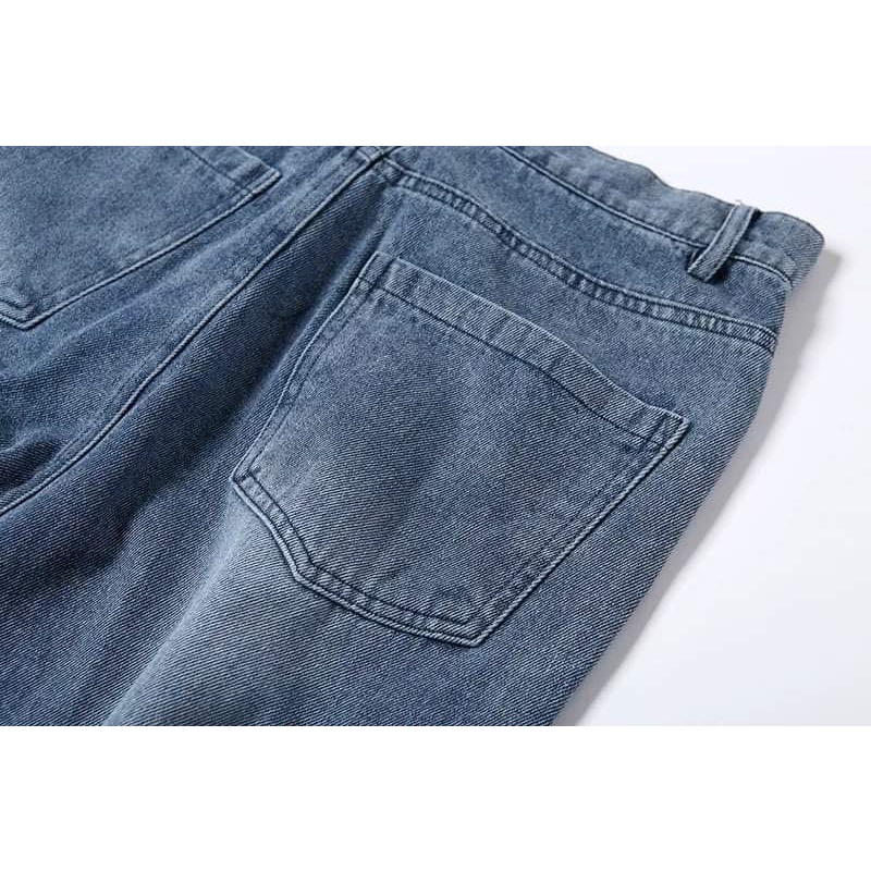 Quần Jeans Màu Xanh Rách Gối Ống Rộng Phong Cách Streetstyle Hot Trend 2022