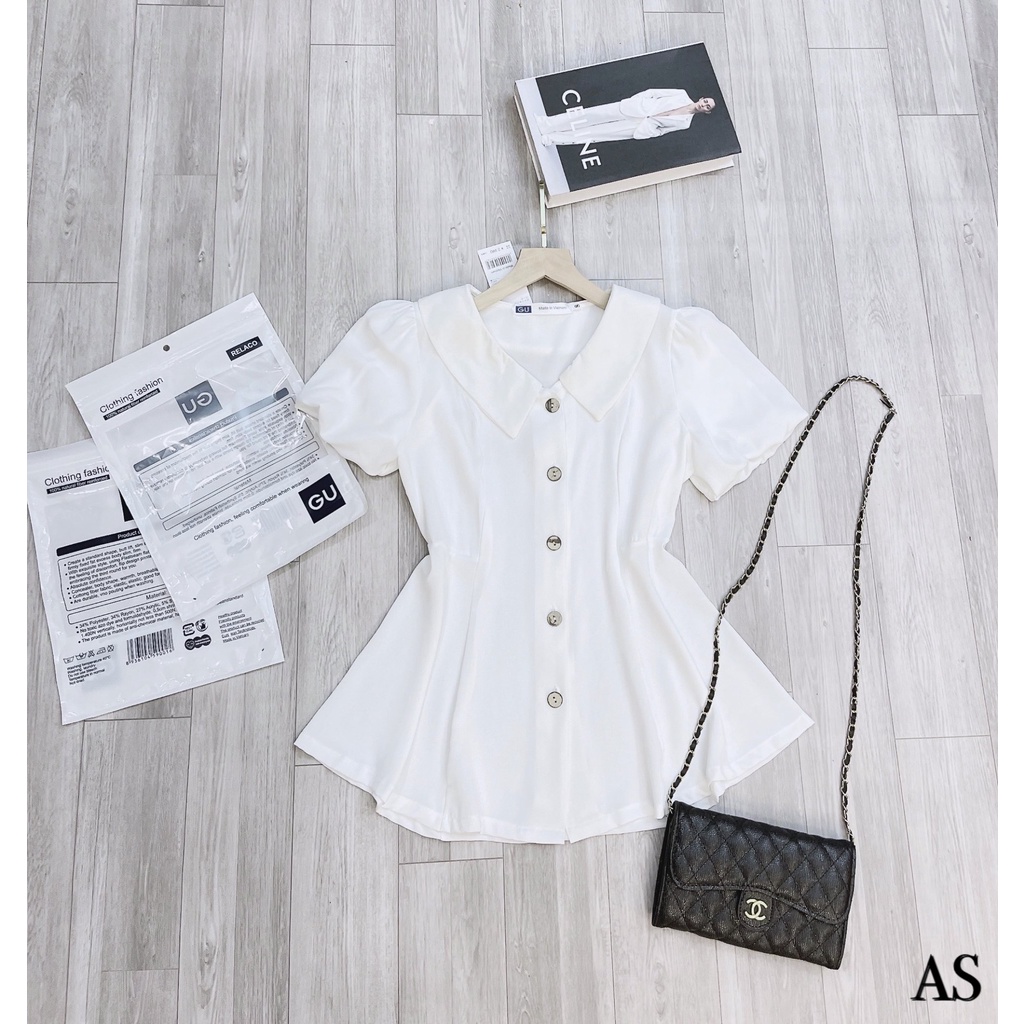 Áo somi tay bồng cúc dừa sơ mi trắng gu đũi mền dày dặn-Minxy shop | BigBuy360 - bigbuy360.vn