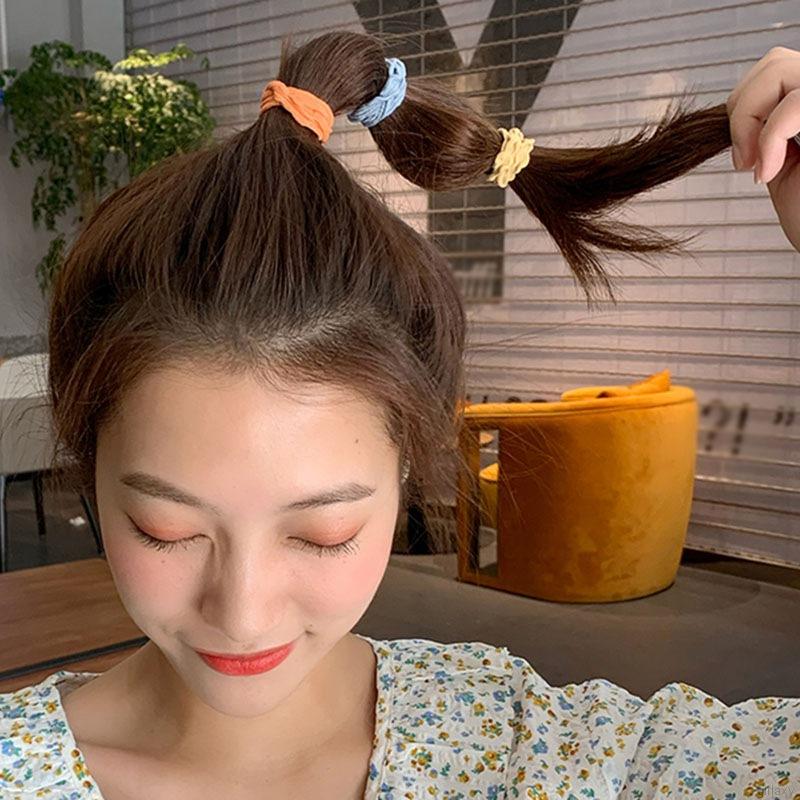 Dây Buộc Tóc Gợn Sóng Co Giãn Màu Kẹo Ngọt Phong Cách Hàn Quốc
