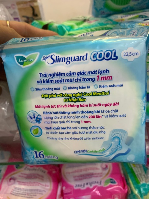 [ Chính Hãng ] Laurier Slimguard COOL mát lạnh 22,5cm băng vệ sinh cao cấp gói 16 m