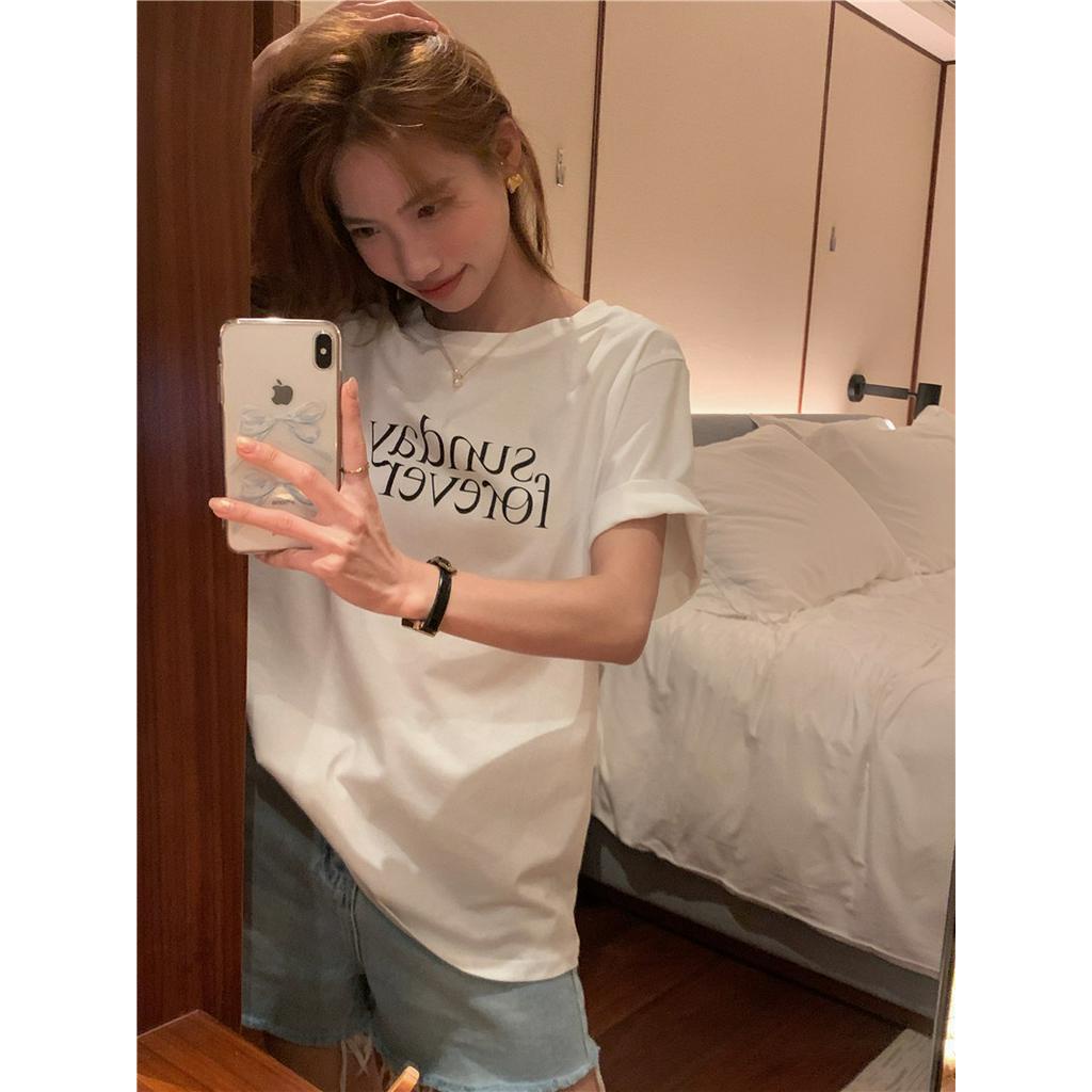 Áo Thun Cổ Tròn Ngắn Tay In Chữ Đơn Giản Thời Trang 63019