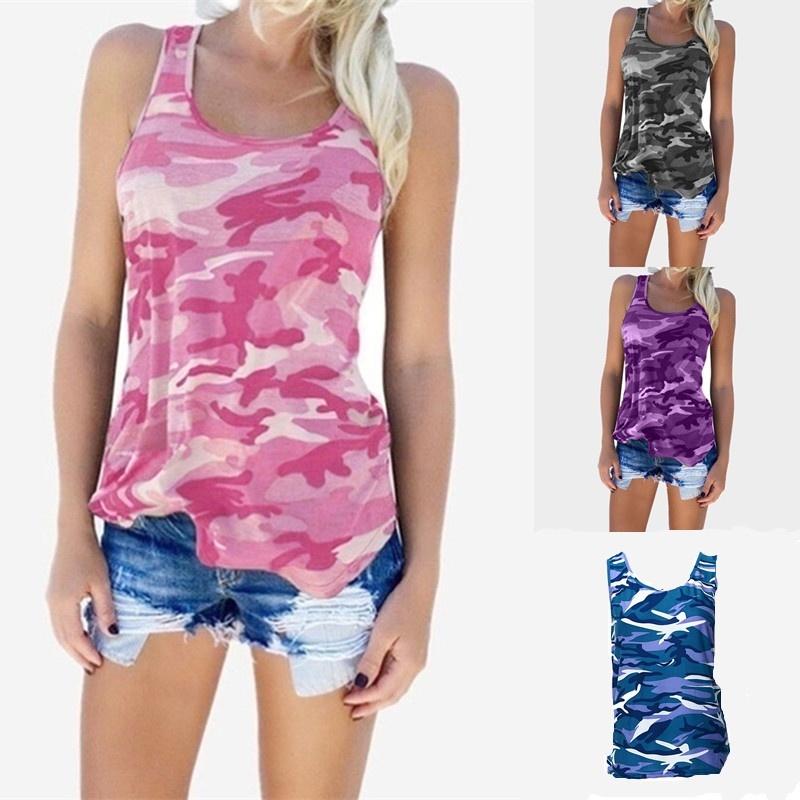 Áo Tank Top cổ tròn hoạ tiết lính thời trang mùa hè cho phái nữ
