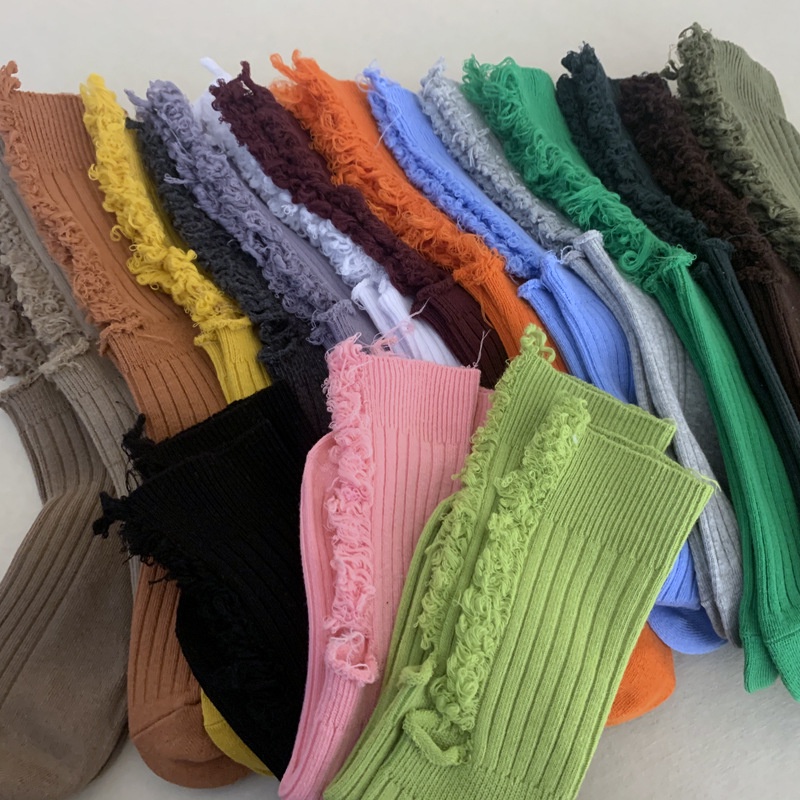 Tất Vớ cotton cổ cao phối rách kiểu Hàn Quốc cá tính cho nữ TR101