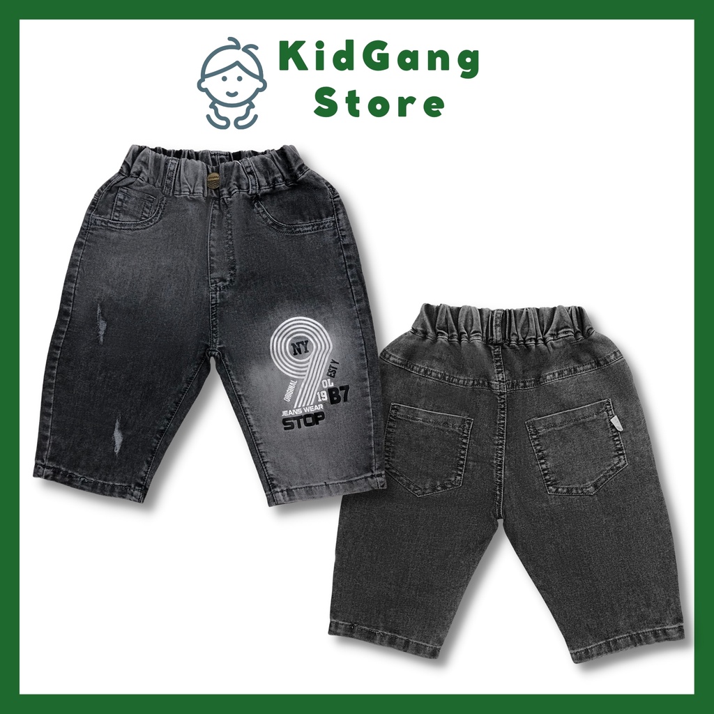 Quần jean bé trai KIDGANG mẫu quần short bé trai vải mềm, co giãn Trơn Đen size 17-28kg