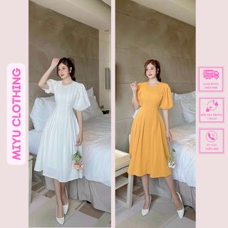 Váy đi đám cưới đầm đẹp dáng dài váy nữ xòe tay ngắn đi tiệc chất liệu linen cao cấp sang trọng Miyu Clothing