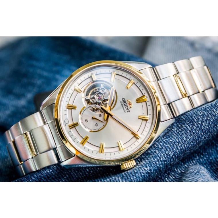 ĐỒNG HỒ NAM CHÍNH HÃNG Orient Small Second Open Heart RA-AR0001S00C Viền vàng gold, dây thép không gỉ cao cấp - VEUWATCH