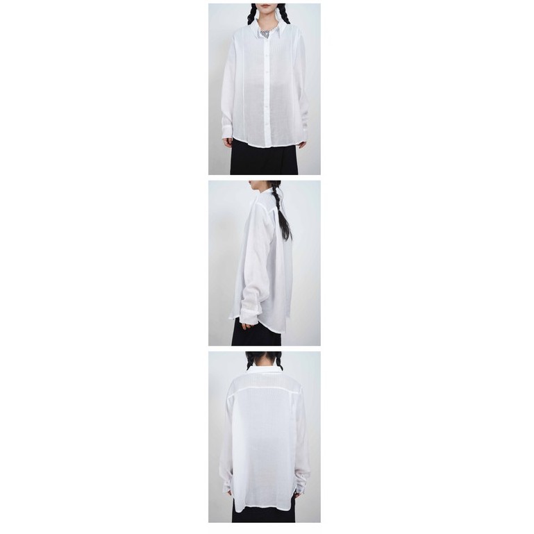[gwilee] silk slit shirts - áo sơ mi trắng vải lanh cao cấp Hàn Quốc