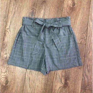 Quần short nữ lưng thun chất vải kaki thắt eo xám