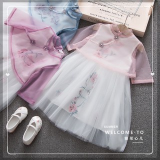 Set váy công chúa  thêu hoa kèm áo cổ tàu cho bé gái size 12-22kg