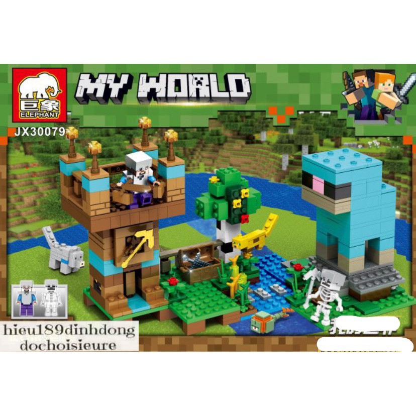 Lắp ráp xếp hình lego minecraft my world 30079 : Linh thú bảo vệ kho báu kiếm kim cương 593 mảnh