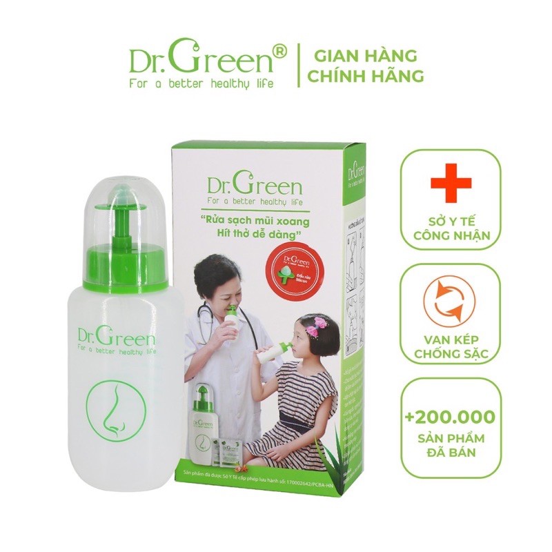 {CHÍNH HÃNG} BÌNH RỬA MŨI DR. GREEN TẶNG KÈM 10 GÓI MUỐI BIỂN NHA ĐAM