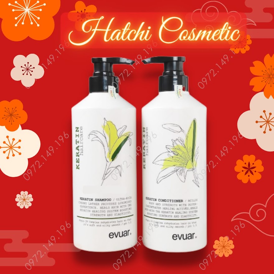 Cặp Dầu Gội Xả Phục Hồi Tóc Hư Tổn Keratin Evuar Haircare 800ml Italy Chính Hãng