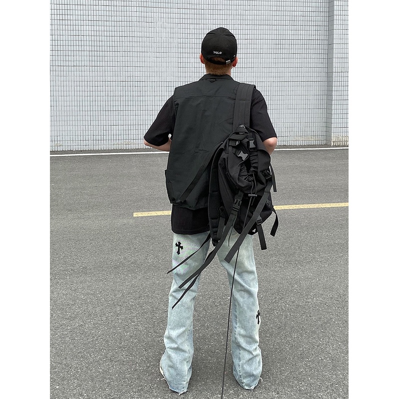 Quần Jeans nam ống rộng họa tiết thánh giá, Quần bò nam phong cách Streetwear