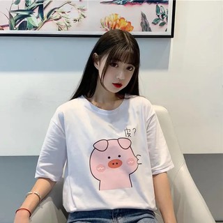 Áo Thun Phông Ulzzang Nữ Màu Trắng Cotton Organic Ép Nhiệt Lợn Bẹo Má Cute