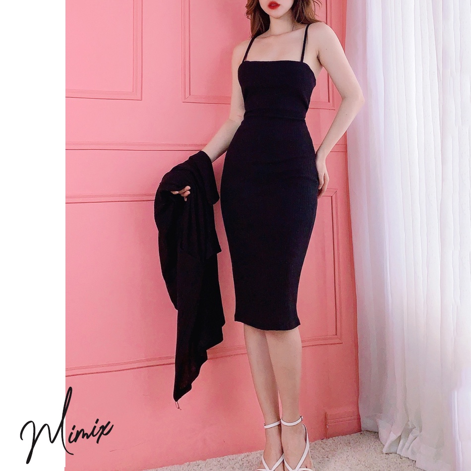 Set đầm body hai dây MIMIX kèm áo khoác cardigan dáng dài BN5215