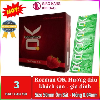 Bao cao su OK Rocmen hương dâu cho gia đình - khách sạn - hộp 3 bao