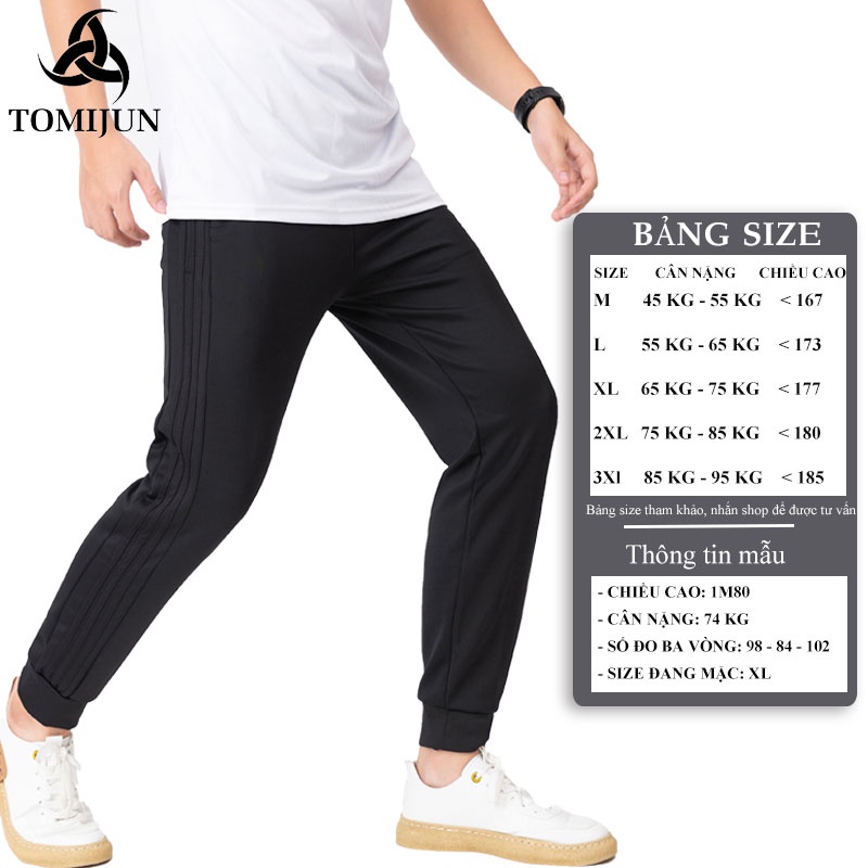 Quần thể thao nam nữ TOMIJUN SIÊU RẺ Quần thể dục 3 sọc, quần jogger Vải poly cao cấp dày đẹp, co giãn tối đa