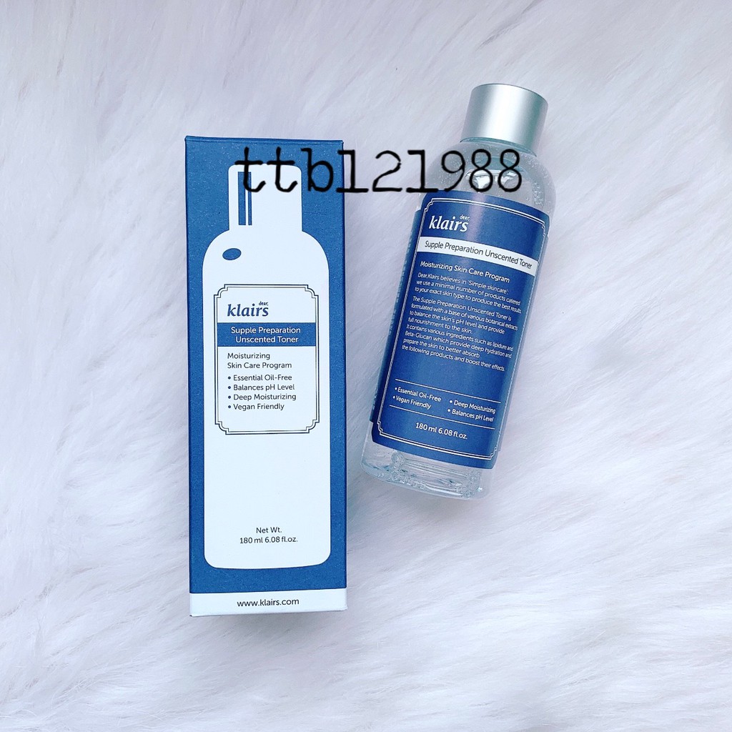 Nước Hoa Hồng Klairs Supple Preparation Unscented + facial Toner 180ml