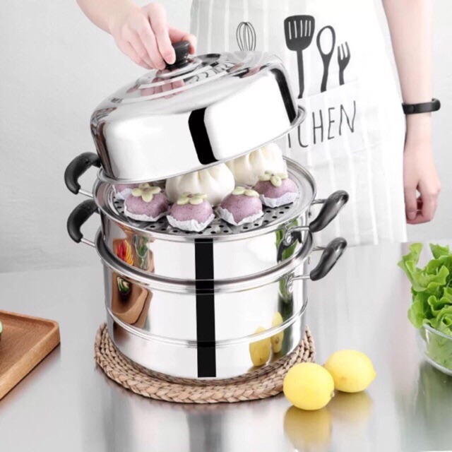 Nồi hấp 3 tầng Inox đường kính 28cm