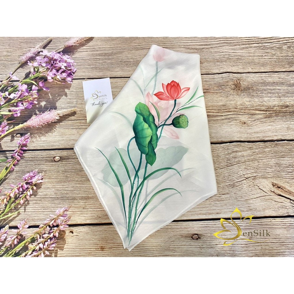 Lụa Vuông Dệt Thủ Công Vẽ Tay SenSilk Quốc hoa Việt Nam 90x90cm, Quà Tặng Cao Cấp