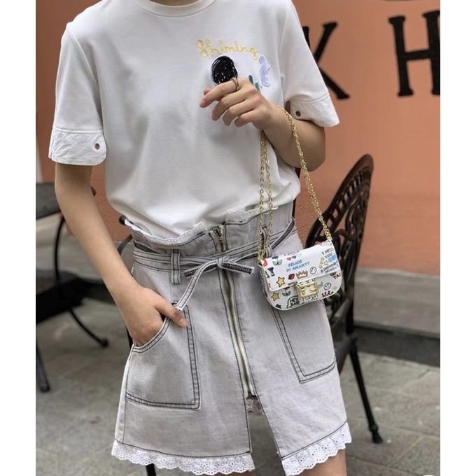 Túi Xách Rinni, Túi đeo chéo mini dáng chữ nhật khoá ngang nút hít kim loại vàng