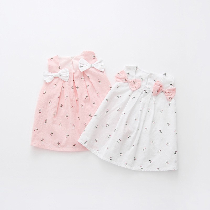 Đầm Công Chúa Không Tay Chất Liệu Cotton Thời Trang Mùa Hè Cho Bé Gái