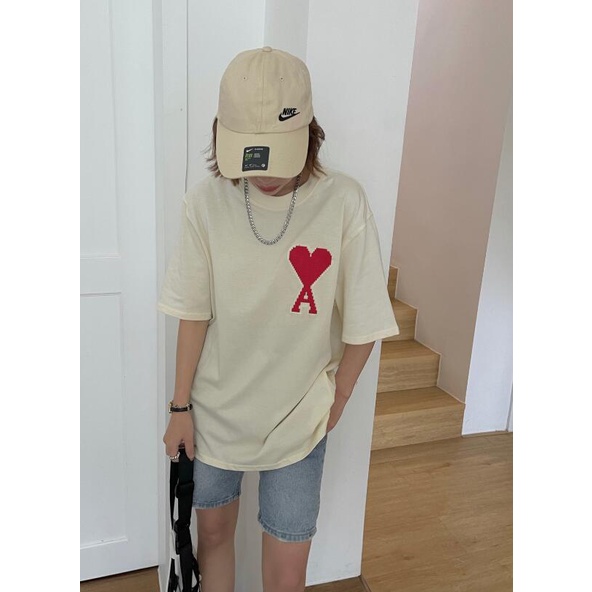 ❤❀  ❤ Áo Thun Cotton Tay Ngắn Dáng Rộng Thêu Hình Trái Tim Thời Trang Cho Nam Và Nữ