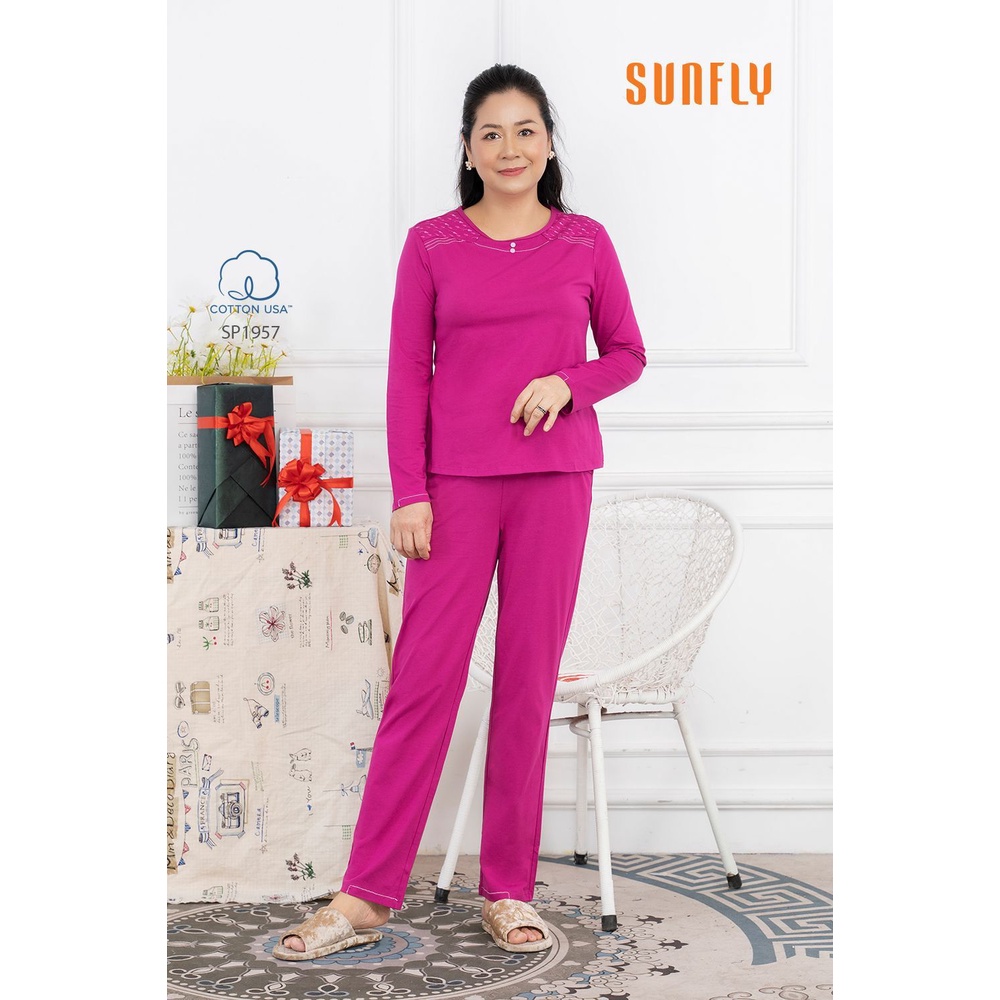 SP1957 ĐỒ BỘ MẶC NHÀ COTTON ÁO DÀI QUẦN DÀI SUNFLY