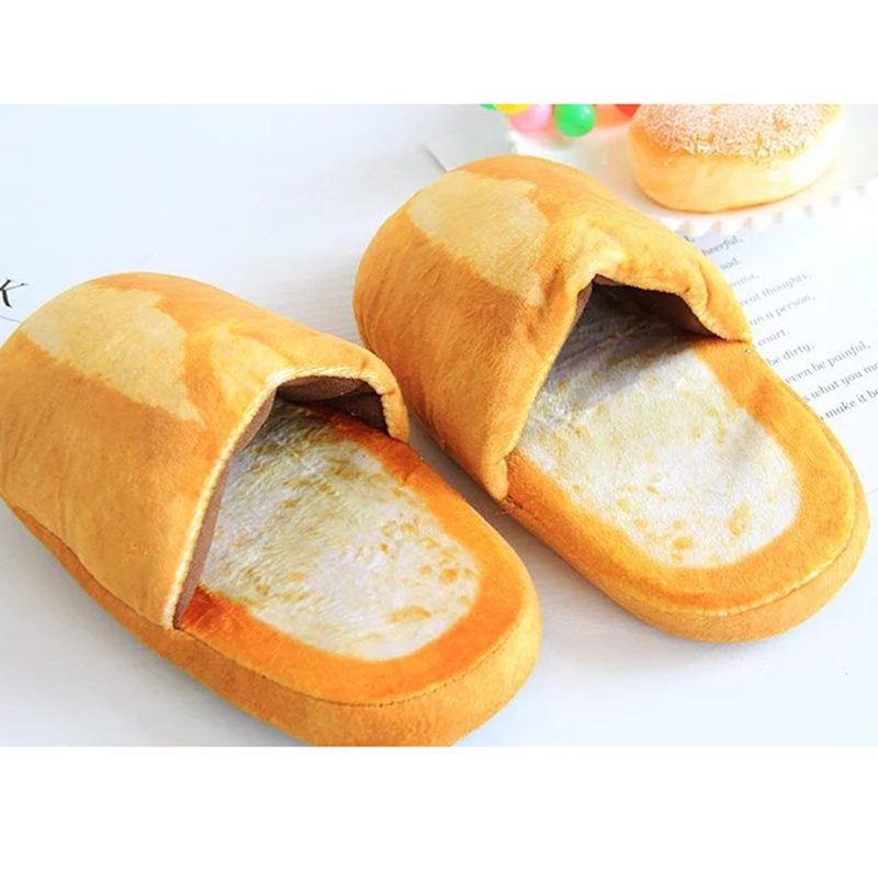Dép bông đế mềm chống trượt hình bánh mì xinh xắn giúp giữ ấm