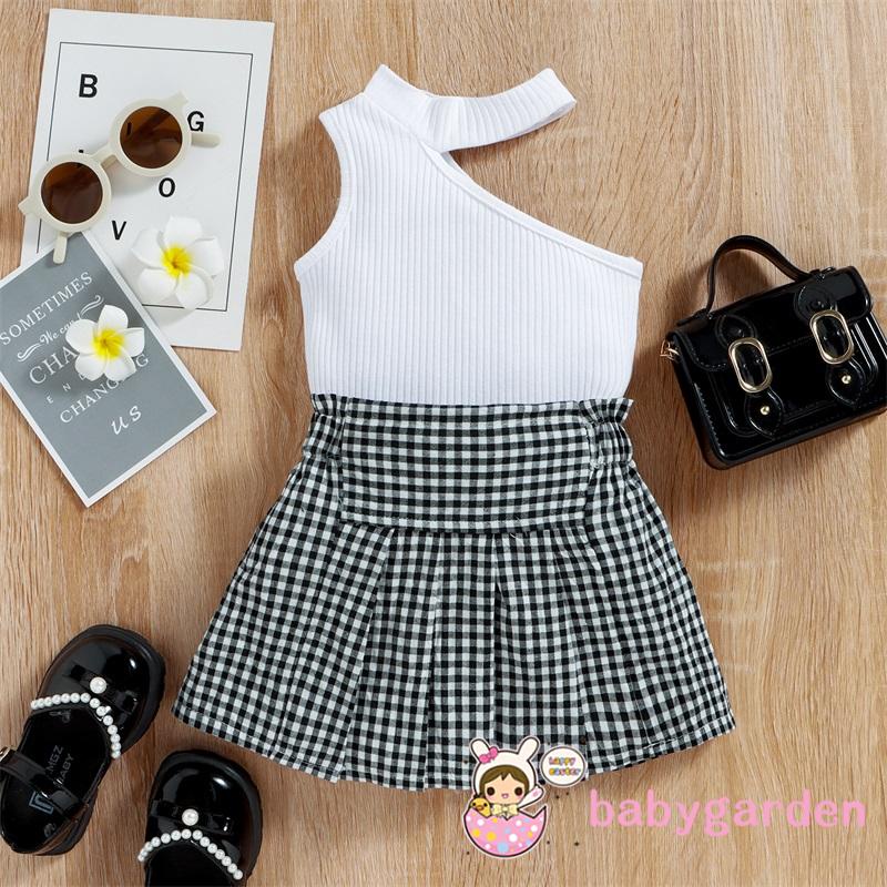 Bộ Áo Không Tay Màu Trơn + Chân Váy Lưng Cao Dành Cho Bé Gái 3 Tháng Tuổi