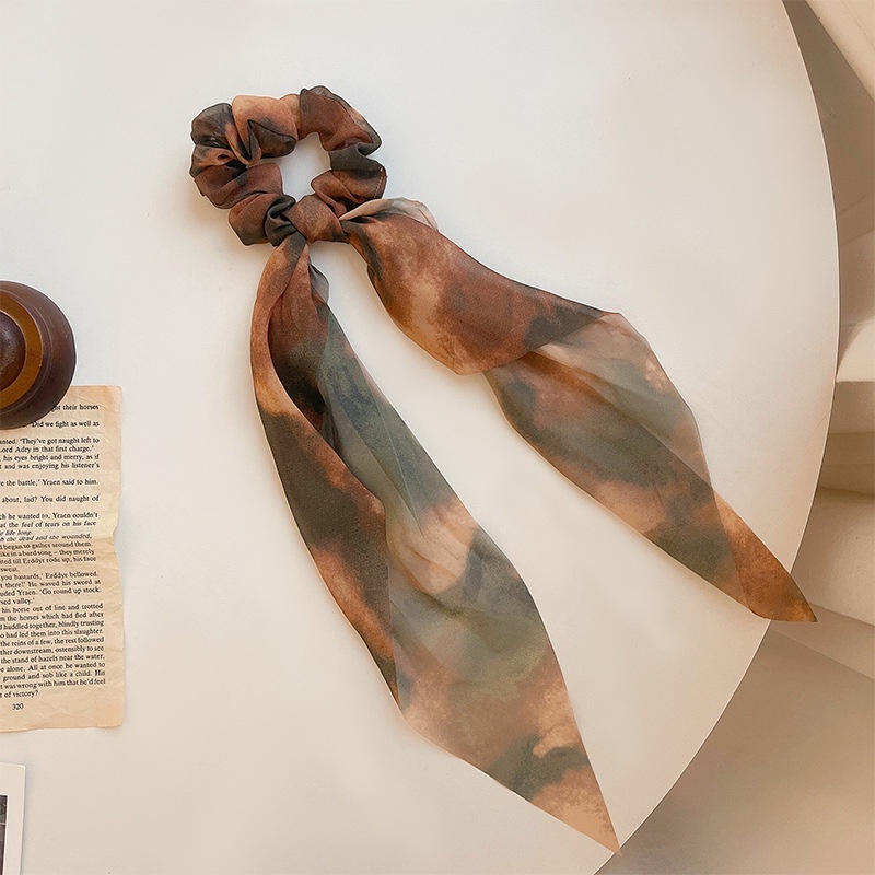 Dây côt tóc vải lụa hoa văn phong cách Hàn Quốc