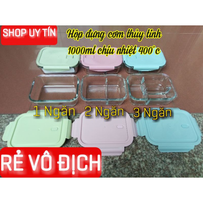 Hộp đựng cơm thức ăn 1ngăn 2 ngăn 3 ngăn thủy tinh 1000ml