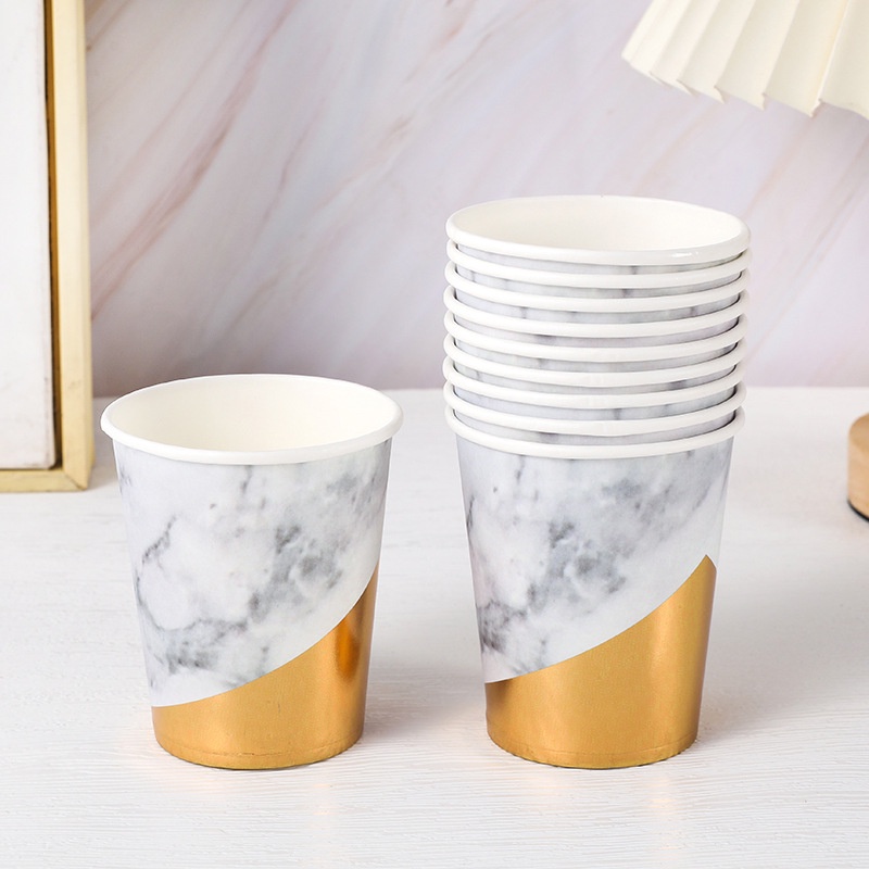 Set 25 Cốc Giấy 250ML Màu Đồng Phong Cách Bắc Âu Dùng Một Lần Trang Trí Tiệc Cưới