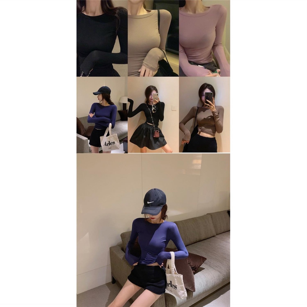 Áo Thun Tay Dài Màu Trơn Dáng Ôm Gợi Cảm Thời Trang Xuân Thu Mới Dành Cho Bạn Nữ