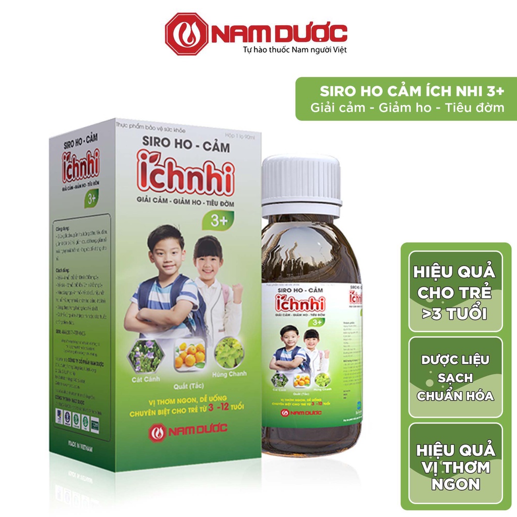 Siro ho cảm Ích Nhi 3+ chai 90ml hỗ trợ giải cảm, giảm ho, tiêu đờm, giảm sổ mũi, phòng cảm lạnh cho bé trên 3 tuổi