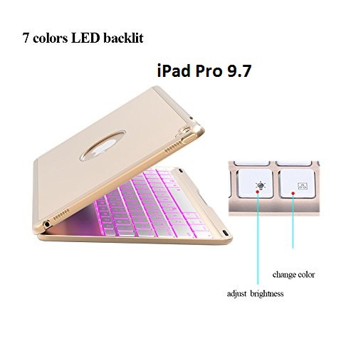 Bao da kiêm bàn phím bluetooth cho iPad Pro (9.7&quot;) (Gold) tặng cáp sạc iPhone