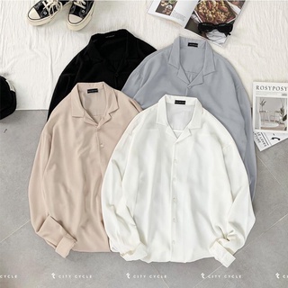 Áo sơ mi nam nữ dài tay cổ Vest UNISEX trơn 3 màu đen trắng be sữa chất đẹp hàng Quảng Châu | BigBuy360 - bigbuy360.vn