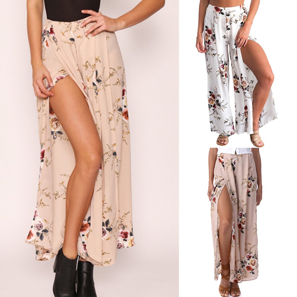 ♔Quần Palazzo Lưng Cao Ống Rộng Hoạ Tiết Hoa Phong Cách Bohomian