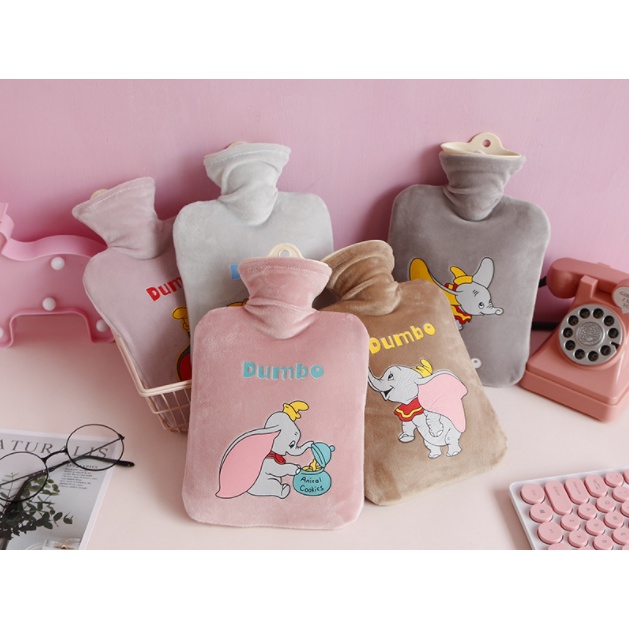 Túi chườm nóng lạnh đa năng giúp giảm đau bụng kinh hình hoạt hình dễ thương bọc vải nhung mềm mịn 1000ml